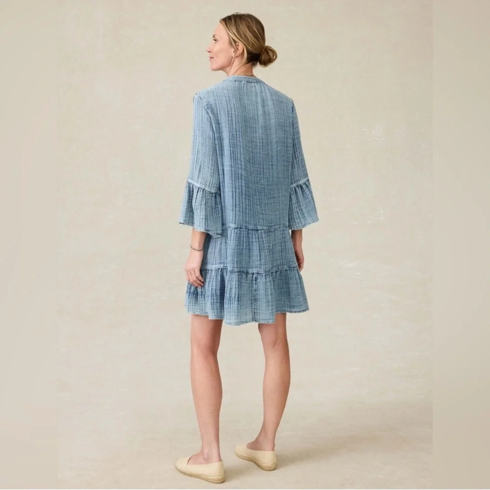 Faherty Dune Cotton Gauze Kasey Midi Dress, Light Blue Indigo, Size S, NWT - Picture 5 of 9